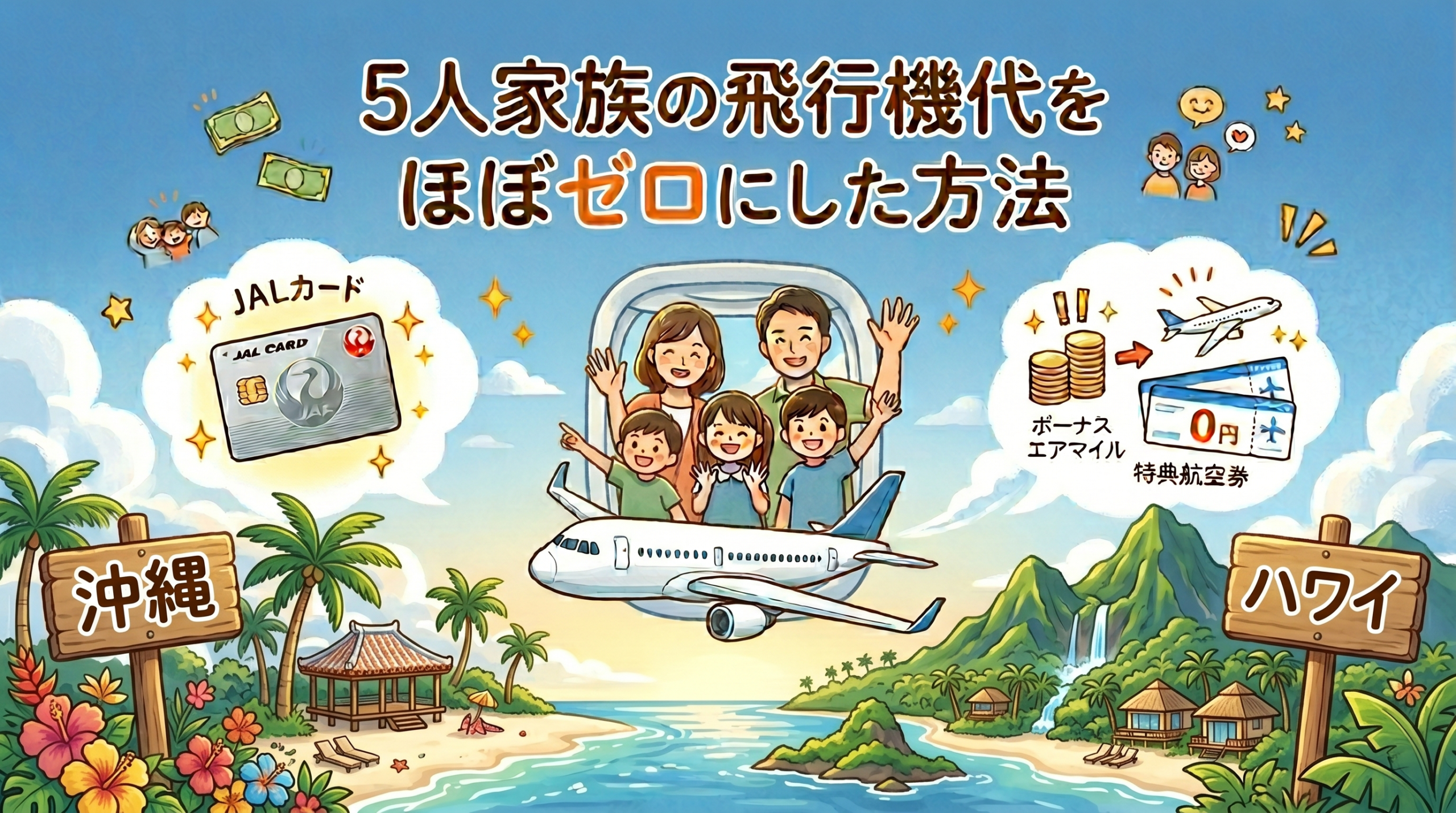 5人家族の飛行機代をほぼゼロにした方法｜JALマイルでハワイ3回・沖縄5回を10年続けている実録【年間45,000マイル・神奈川在住3児パパ・2026年】