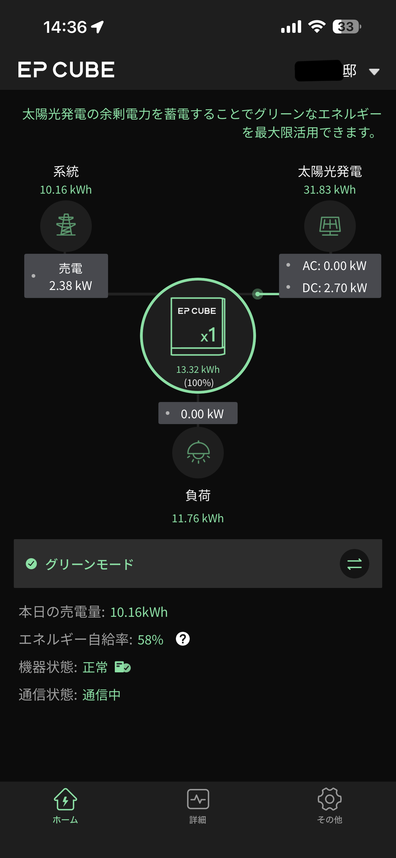 EP CUBEホーム画面 リアルタイム表示